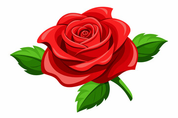 red rose with leaves Vector illustration on white background, silhouette, bird, icon, svg, characters, Holiday t shirt, Hand drawn trendy Vector illustration, Rose flower

