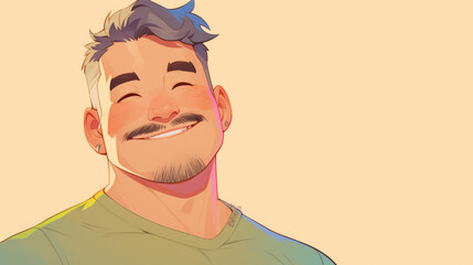 Fototapeta premium A man with a beard is smiling and wearing a green shirt