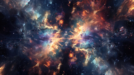 Amazing nebula in the universe with shining colorful clouds on outer space background