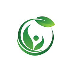 Leaf Creative Concept Logo Design. Human leaf circle vector symbol concept. Growth person label. Health care and beauty spa circle label badge. Protect human graphic template illustration