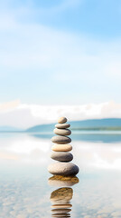 Tranquil background with calm water and balanced stones