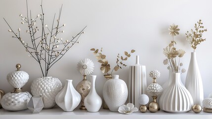 Elegant decor accents arranged tastefully against a clean white surface, adding a touch of class to any setting.