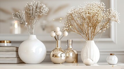 Elegant decor accents arranged tastefully against a clean white surface, adding a touch of class to any setting.