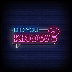 Obraz premium did you know neon Sign on brick wall background vector