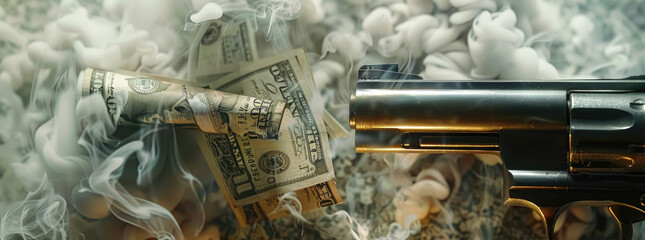 The revolver was covered in smoke and dollar bills