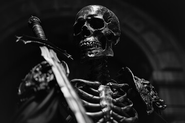 The cloaked skeleton was in the dark and holding a sword