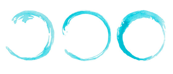 透明水彩で描いた和風の丸フレームイラスト　筆丸　筆　丸　波