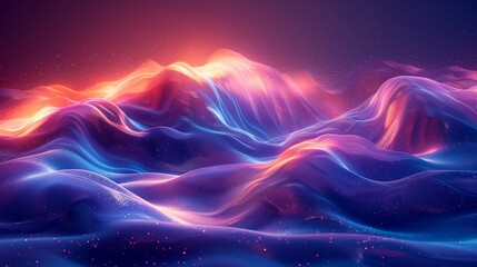 Abstract waves in blue and purple neon colors, wide angle, highly detailed, AI Generative