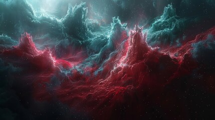 cosmic vista, red and blue nebula clouds swirling at the center, stars twinkling in the backdrop, digital art, AI Generative