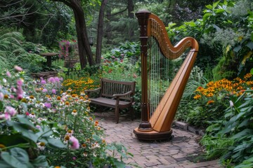 Harp placed in garden