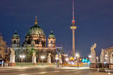 The Berlin Cathedral and the famous TV Tower at night