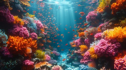Fototapeta na wymiar Hyperrealistisches Korallenriff, vibrierendes Meeresleben, Einblick in Unterwasserwunder, lebendige Farben, AI Generative