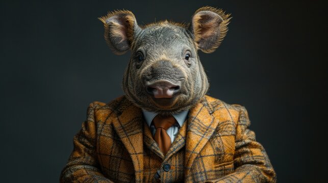 Portrait of a Baird's Tapir in an elegant business suit, captured in a professional photo studio setting, refined and commanding presence, AI Generative