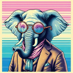 Whimsical Elephant Dream: A Synthwave-Inspired, Post-Impressionist Vector Illustration in Pastel Tones for Trendy T-Shirt Art. Generative AI