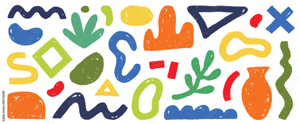 Fototapete organic abstract shape color set. abstract texture brush stroke kid elements. organic blob grunge pa
