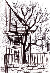 Paris, Montmartre, graphic black and white travel sketch