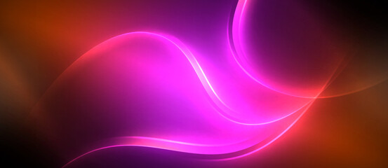 A vibrant mix of purple, pink, violet, and magenta waves are flowing on a black background, creating a stunning and electrifying pattern in the form of waterinspired graphics