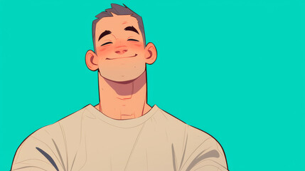 A cartoon man is smiling and looking at the camera