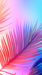 Colorful gradient background with palm leaves
