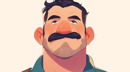 A cartoon man with a mustache and a beard