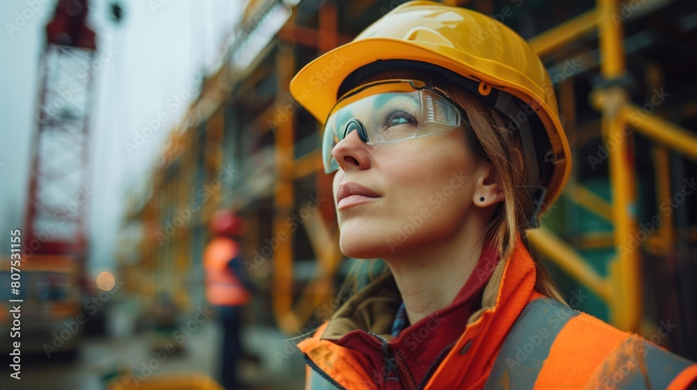 Wall mural female engineer constructing projects by using the assistant and creating