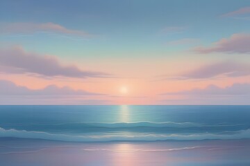 Fototapeta premium Tranquil twilight seascape. Deep blue ocean stretching to the horizon.