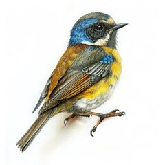Fototapeta premium A tiny bird, a vibrant songster of the forest, rendered beautifully on a solid white background