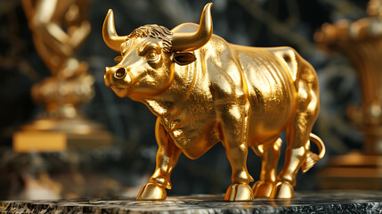 Golden bull statue. Generative AI illustration