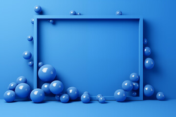 Blue frame with blue balls on a blue background