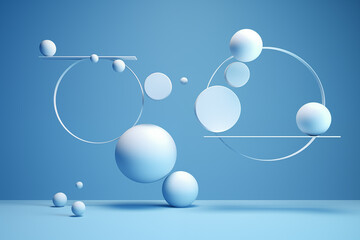 Balancing Balls ad rings on a blue background