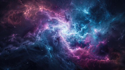 Amazing cosmic backdrop and nebula swirling purple and blue colors in outer space