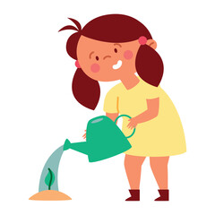 cute girl planting tree