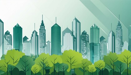 green city double exposure of lush green forest and modern skyscraper 