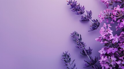Purple flowers and purple wallpaper background - obrazy, fototapety, plakaty