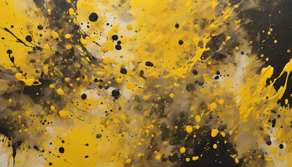 Obraz premium An intricate top-down view of radiant yellow paint splatters dispersed across a neutral canvas, with dynamic patterns and textures, capturing the essence of creativity and spontaneity ULTRA HD 8K