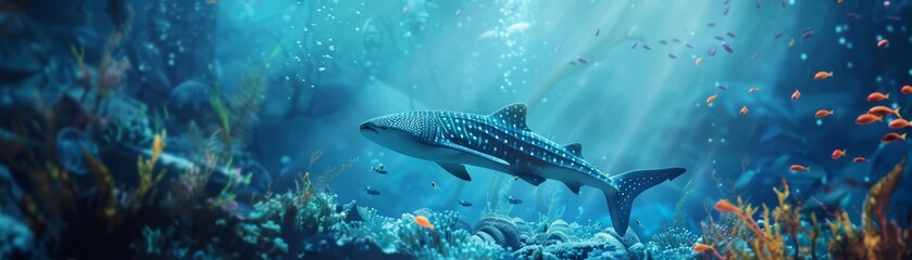 Futuristic concept of aqua animal exploring urban underwater habitats, depicted in modern classic styles, Closeup cinematic Sharpen
