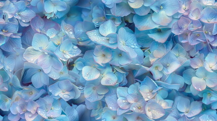 Obraz premium Seamless pattern. Soft focus close-up of blue hydrangeas, ideal for serene wallpapers or floral designs.