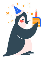 Penguin with a birthday cake