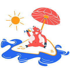 Pig resting on the beach