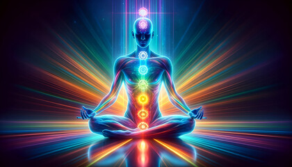 Colorful Chakra Meditation Yoga Position HD Wallpaper Generative AI