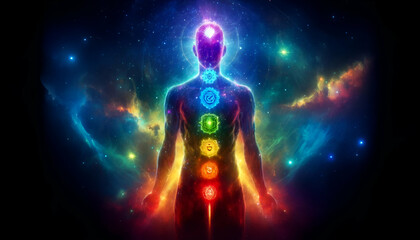 Colorful Chakra Yoga Meditation Position HD Wallpaper Generative AI