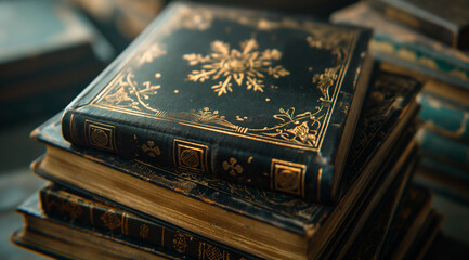 Colorful Spines of Old Leather-Bound Books