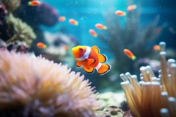 Colorful tropical fish swim amidst vibrant coral reefs underwater