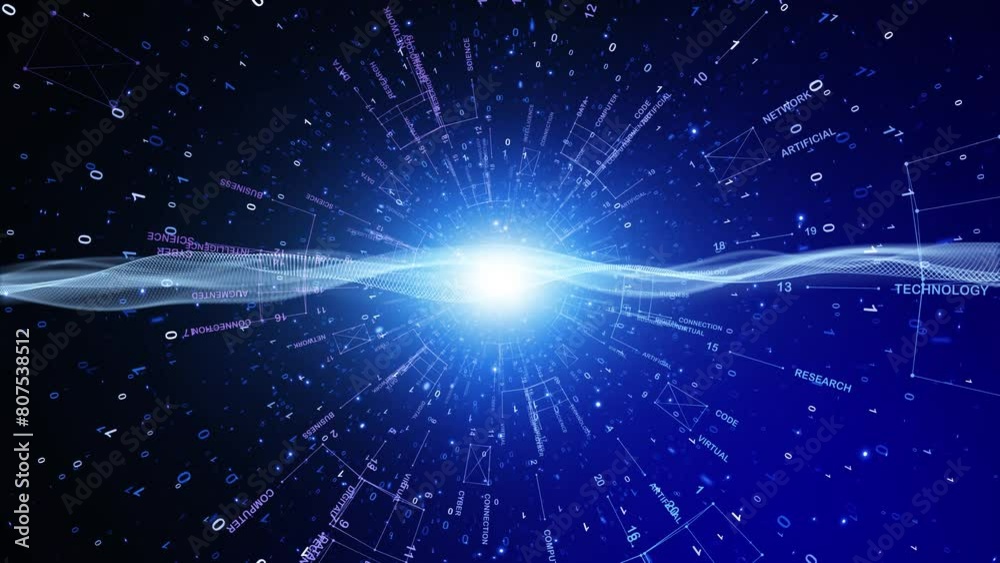Wall mural artificial intelligence science word cloud with waves animation background.