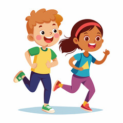 Running children  vector illustration on a white background