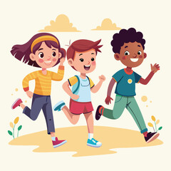 Running children  vector illustration on a white background