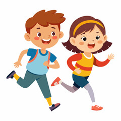 Running children silhouette vector illustration on a white background