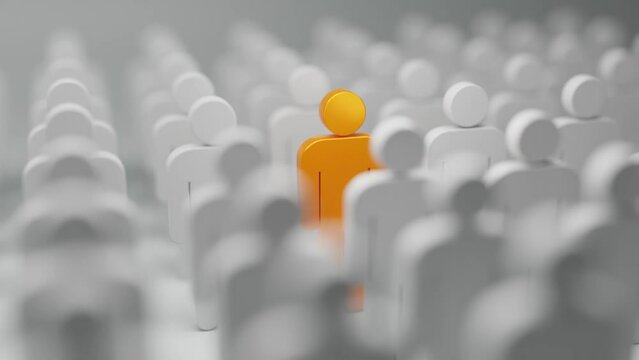 difference concept. Leadership and achievement in business concept. Group of similar people with a orange one.