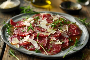 Springbok Carpaccio A Tempting Gourmet Dish with Fresh Garnishes from the African Wilderness