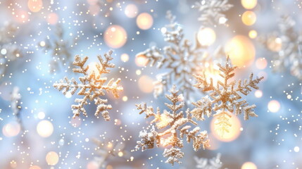 Seamless pattern. Snowflakes with sparkling light, ideal for festive and winter holiday themes.